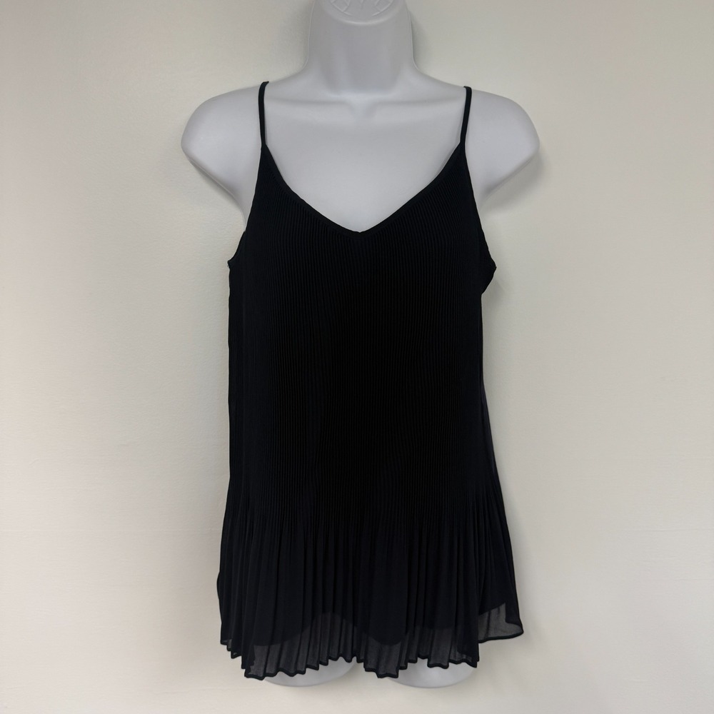 Banana Republic Ribbed Camisole Pleated Strappy Womens XS Navy Blue Knit Cotton